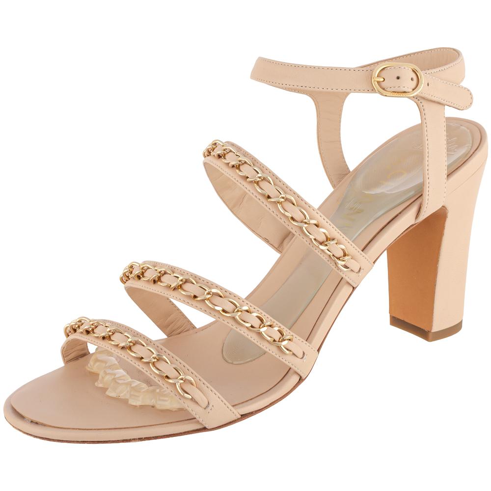 Chanel Size 36 Tan Lambskin Chain Heels