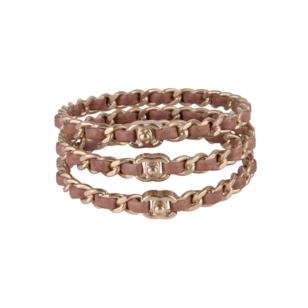 Chanel Tan Braided 3 Piece Bracelet Set