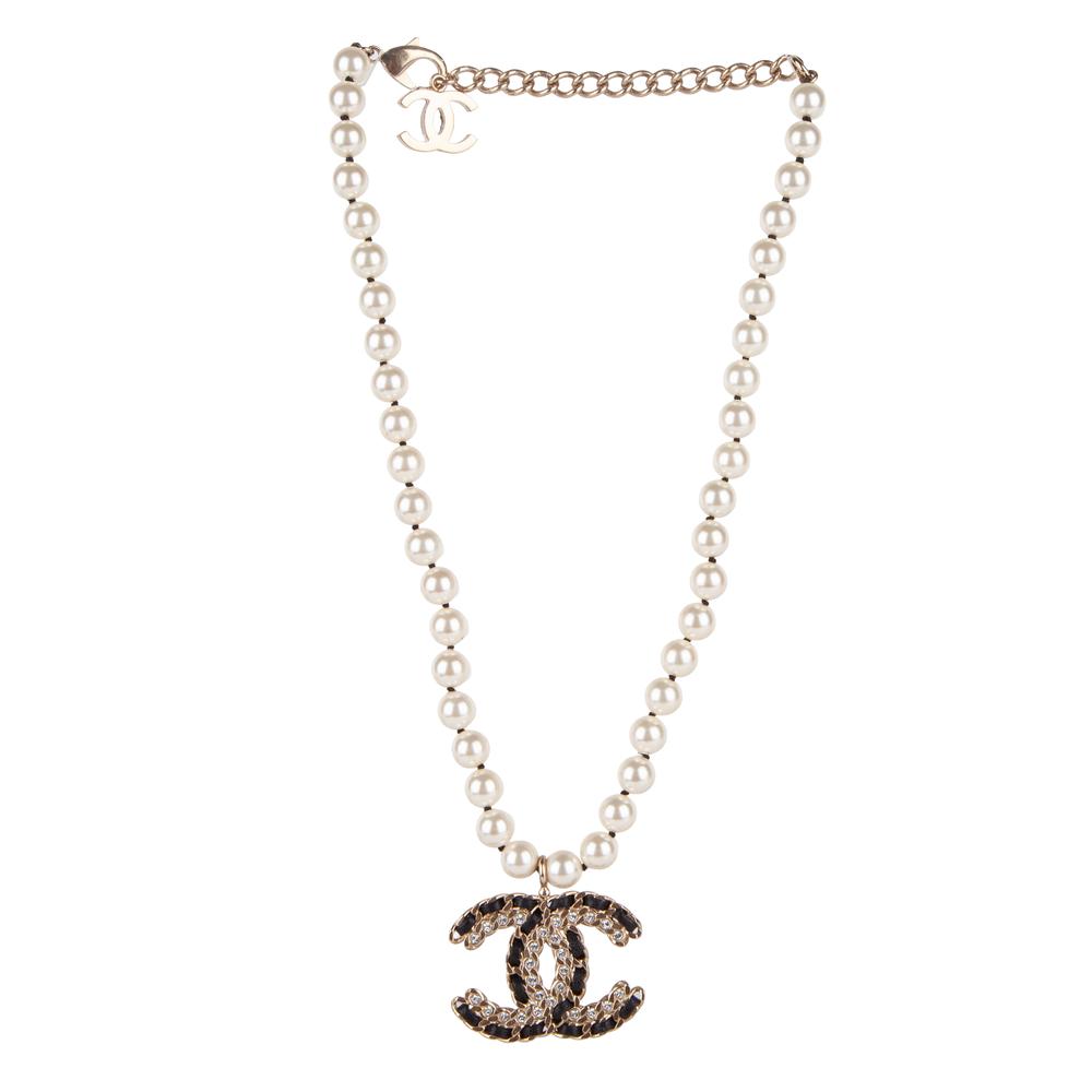 Chanel Woven Leather Cc Logo Necklace