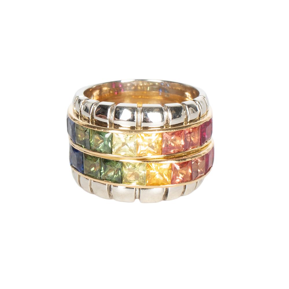 Double Stack Rainbow Sapphire Size 6 Ring
