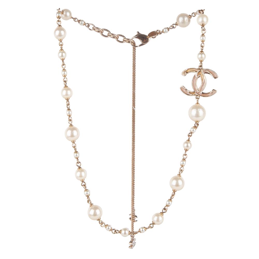 Chanel Cc Logo Faux Pearl Necklace
