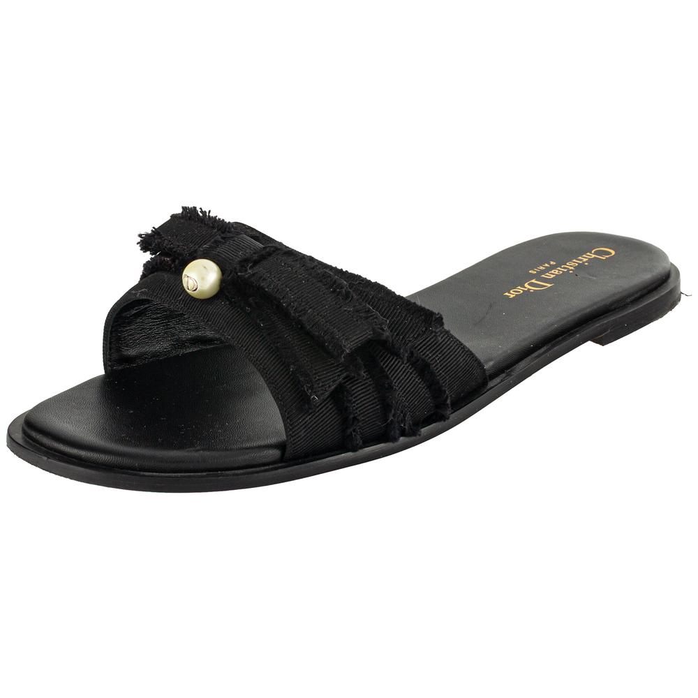 Christian Dior Size 40 Black Bow And Pearl Sandals