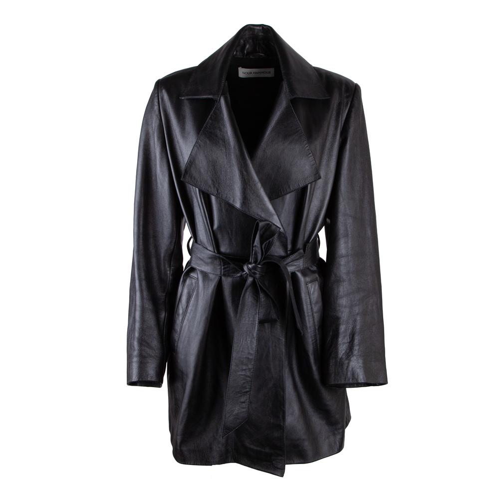 Nour Hammour Size 42 Black Leather Jacket