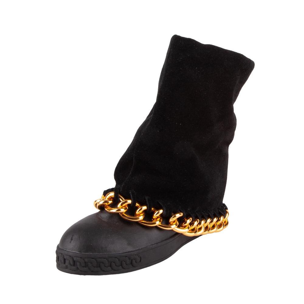 Casadei Size 38 Black Chain Detail Ankle Boots