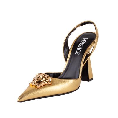 Versace Size 36.5 Gold Medusa Slingbacks