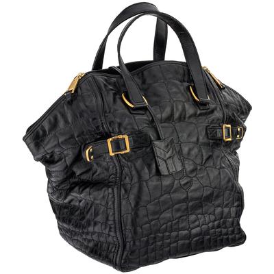 Saint Laurent Vintage Black Croc Embossed Handbag