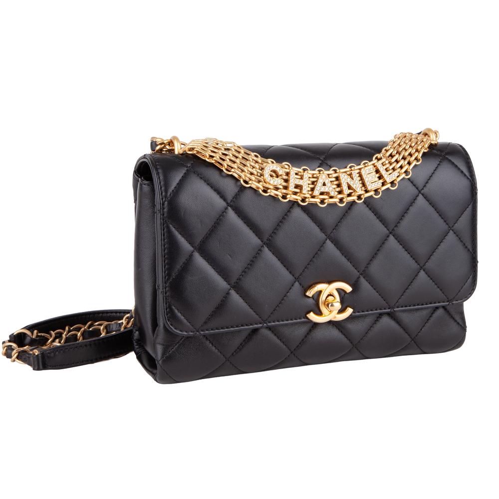 Chanel Black Crystal Leather Flap Bag