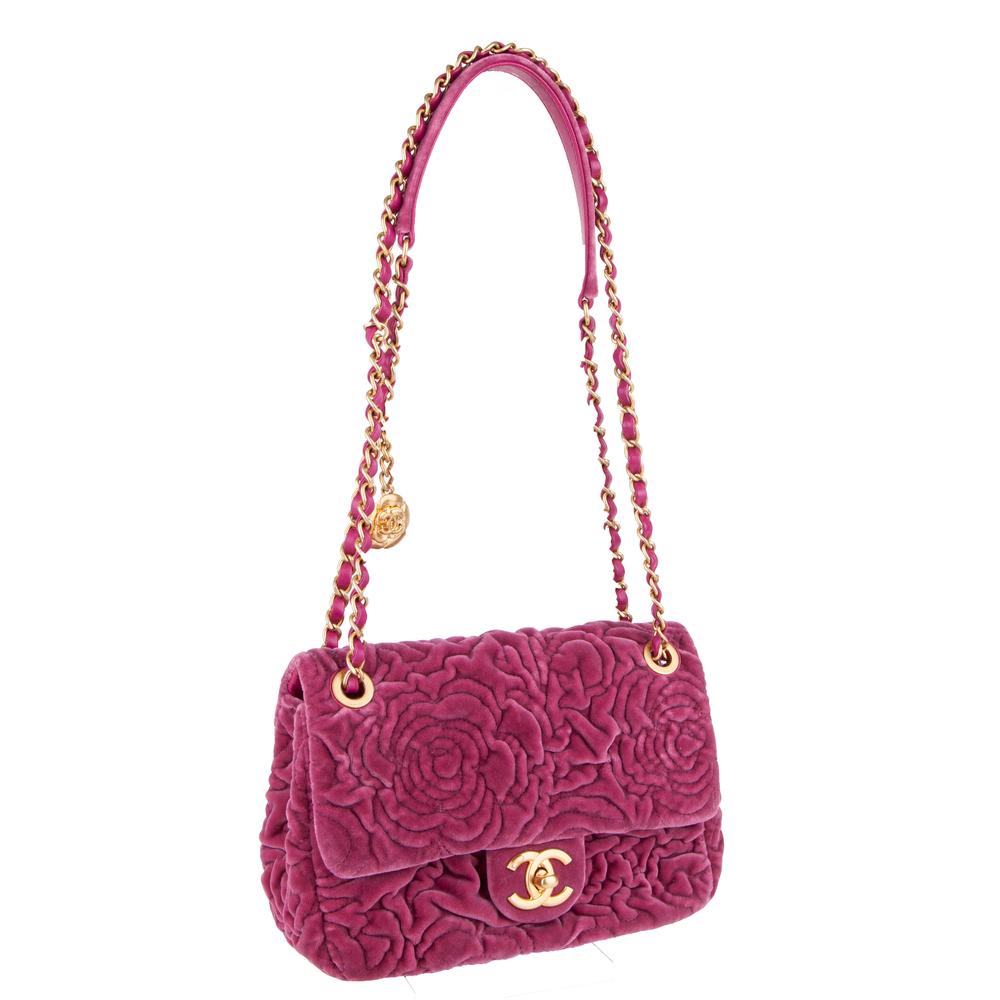 Chanel Pink Mini Velvet Camellia Flap Bag
