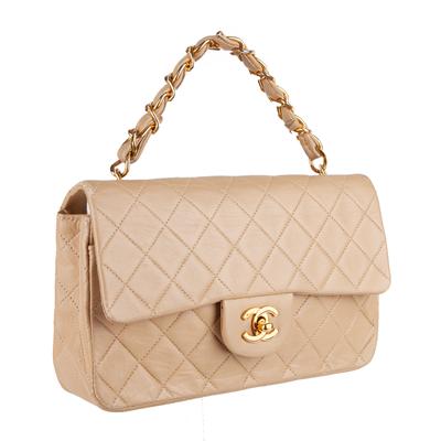 Chanel Tan Lambskin Tope Handle Flap Bag