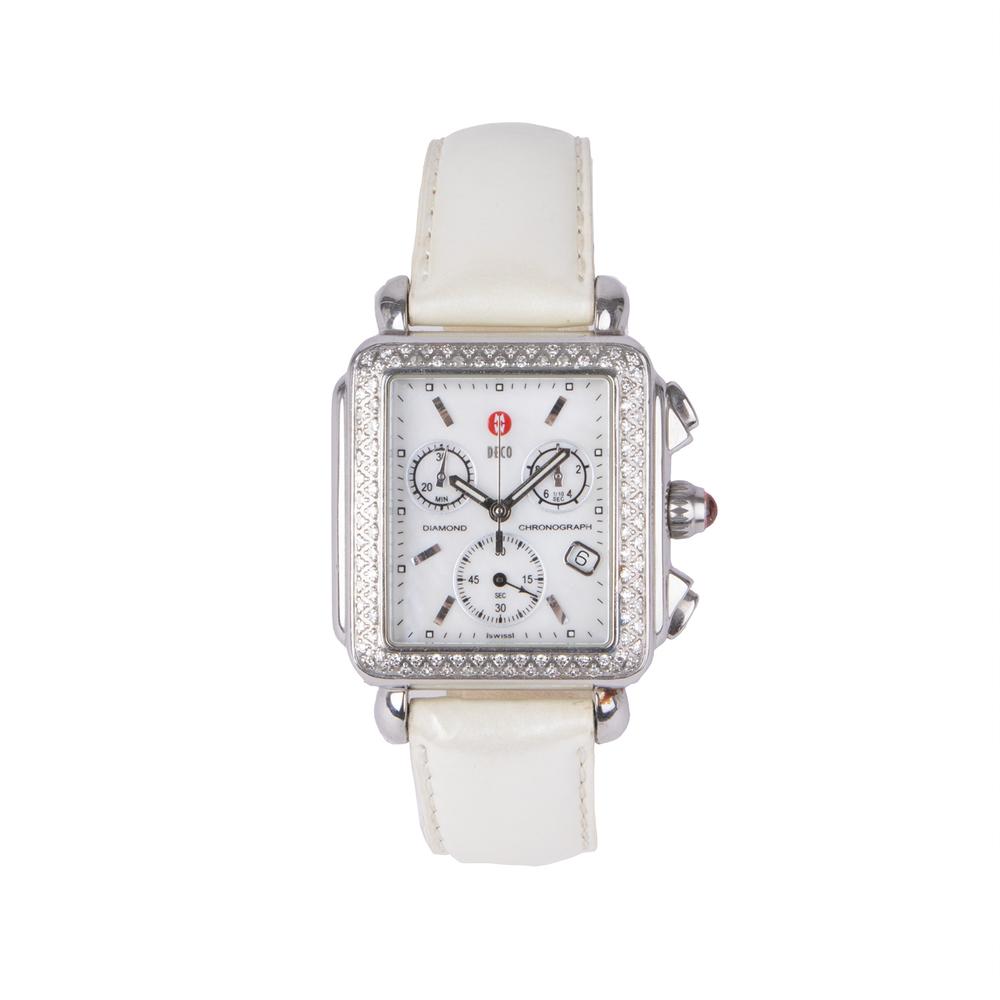 Michele White Deco Diamond Chronograph