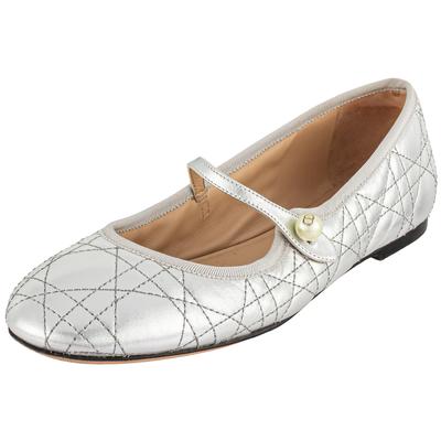 Christian Dior Size 38.5 Silver Quilted Ballet Shoes