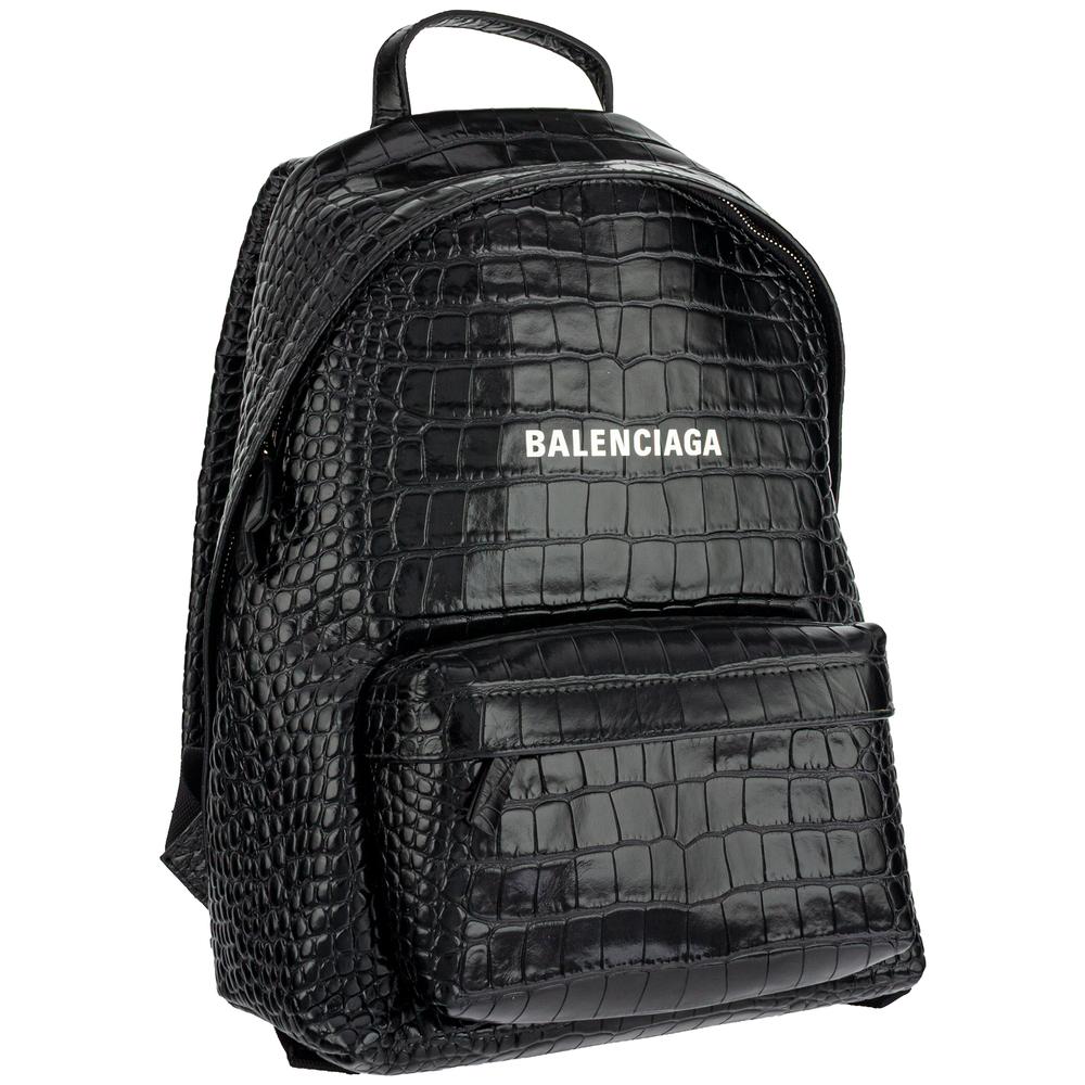 Balenciaga Black Croc Embossed Backpack