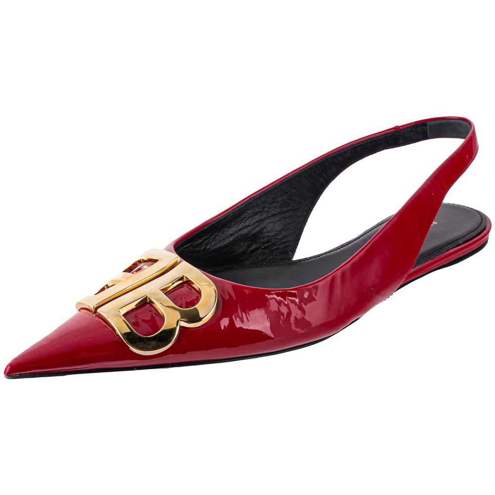 Balenciaga Size 37 Red Patent Pointy Slingback Mules