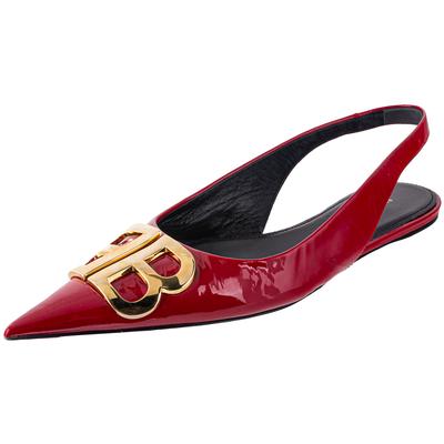 Balenciaga Size 37 Red Patent Pointy Slingback Mules