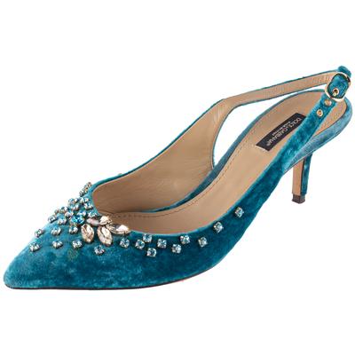 Dolce & Gabbana Size 39 Teal Velvet Heels
