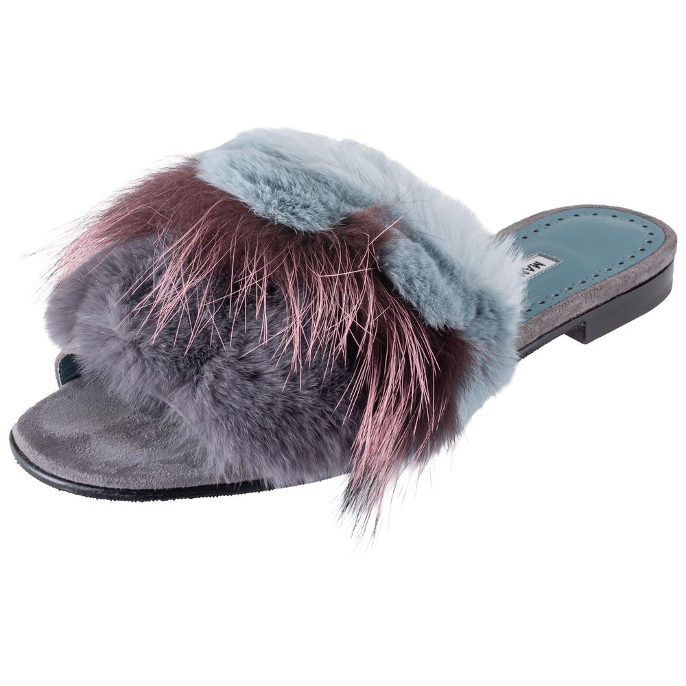 Manolo Blahnik Size 39 Blue Fur Sandals
