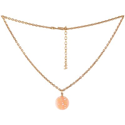 Chanel Vintage 24K Gold Plated Peach CC Pendant Necklace