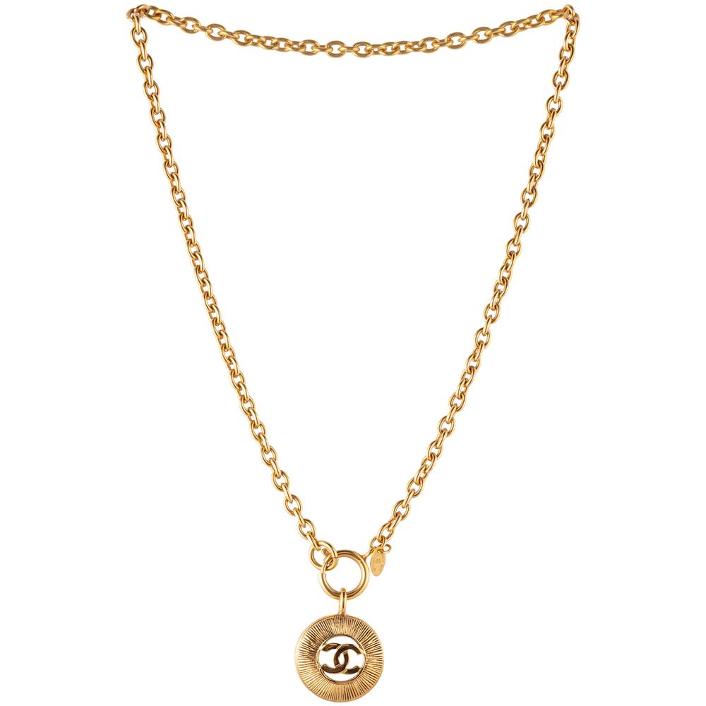 Chanel Vintage 1983 24k Gold Plated Cc Pendant Necklace