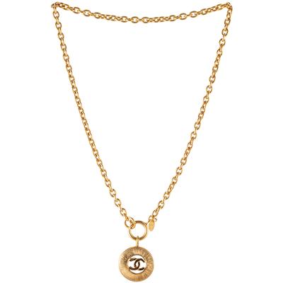  Chanel Vintage 1983 24K Gold Plated CC Pendant Necklace