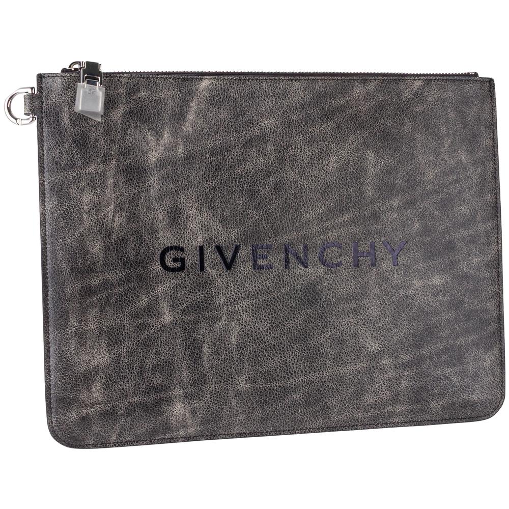 Givenchy Grey Large Leather Pouch Clutch
