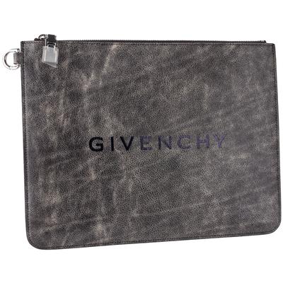 Givenchy Grey Large Leather Pouch Clutch