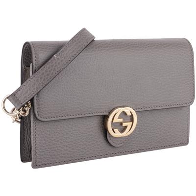 Gucci Grey Leather Flap Chain Crossbody Bag