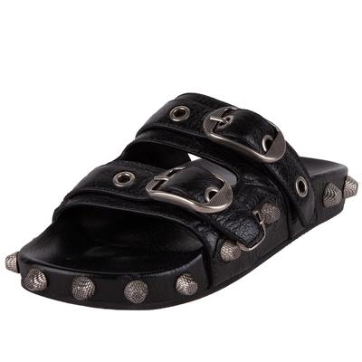 Balenciaga Size 38 Black Leather Studded Slides