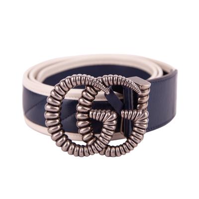 Gucci Size 85-34 Navy Blue Leather Belt