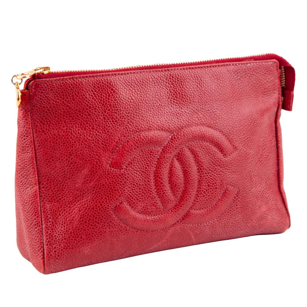 Chanel Red Leather Clutch