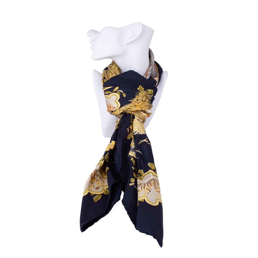 Salvatore Ferragamo Navy Silk Scarf