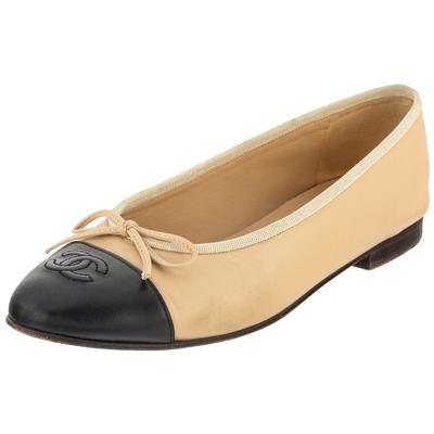 Chanel Size 37.5 Nude CC Lambskin Shoes