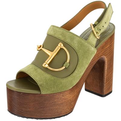 Gucci Size 38.5 Green Suede Platform Heels
