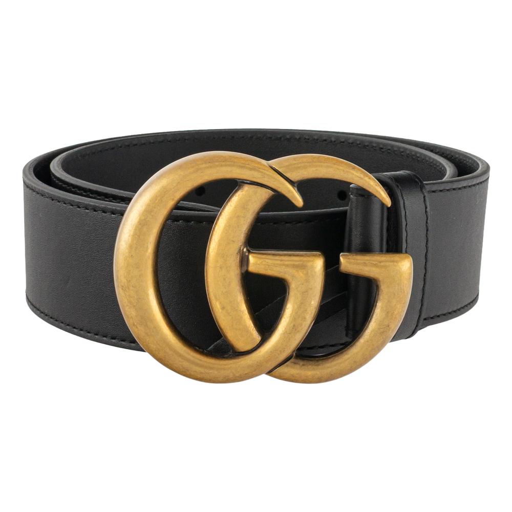 Gucci Size 65/26 Black Leather Gg Belt