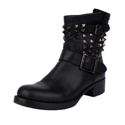 Valentino Size 37 Black Rockstud Moto Boots