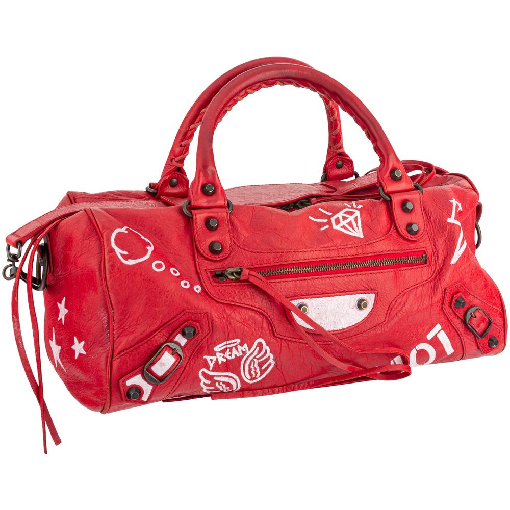 Balenciaga Red Grafitti Motocross City Handbag