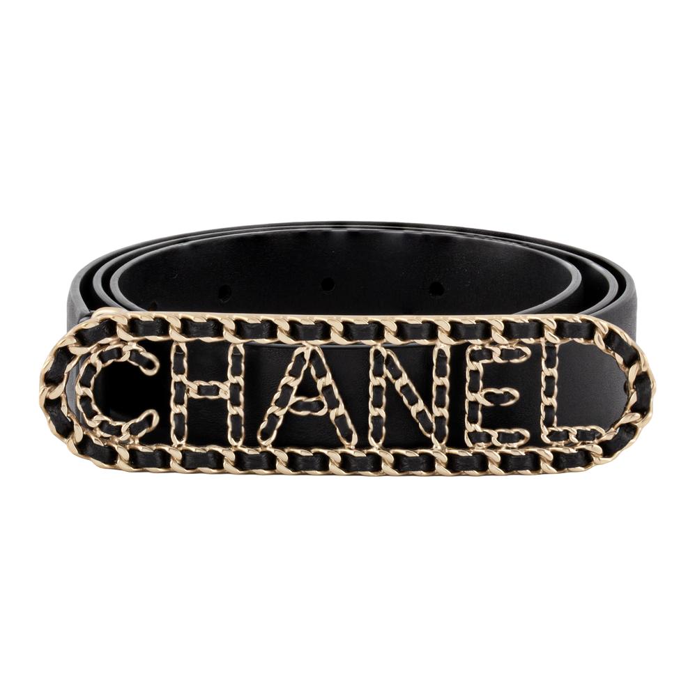 Chanel Size 90/36 Black Chain Logo Belt