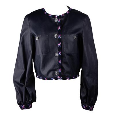 Chanel Size 38 Navu Blue Snap Leather Jacket