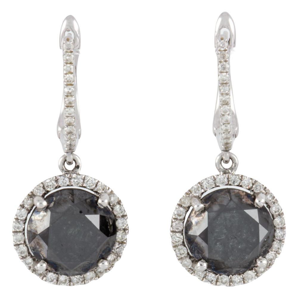 White & Black 18k Gold Black Diamond Earrings