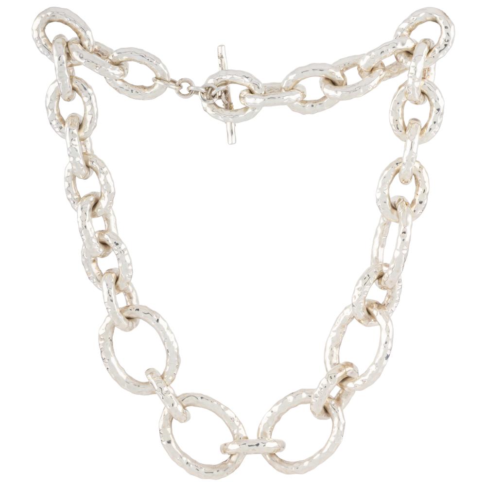 Ippolita Size Large Silver Hammered Bastille Link Necklace