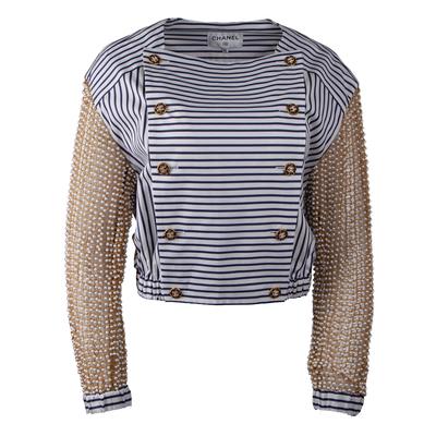 Chanel Size 36 Beaded Striped Button Up Top