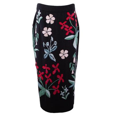 Chanel Size 42 Floral Cashmere Skirt