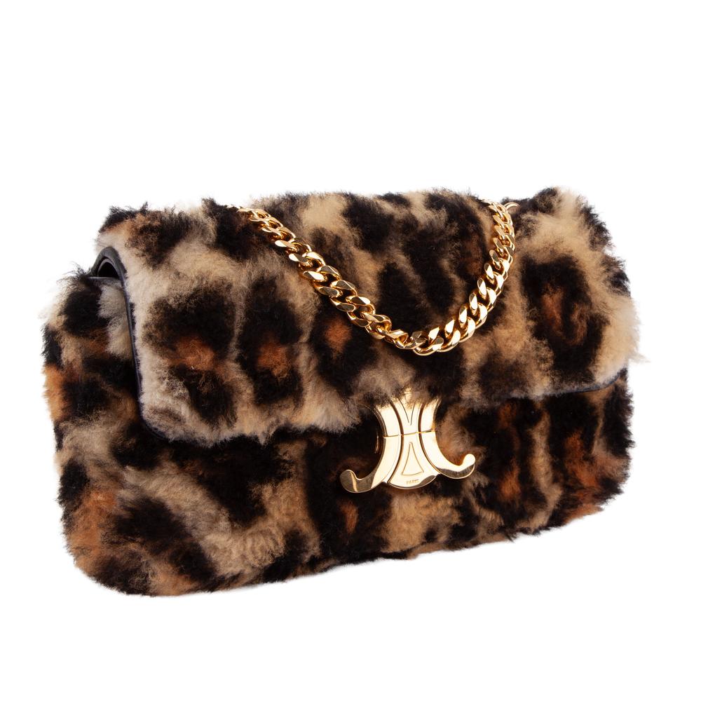 Celine Leopard Print Triomphe Claude Chain Bag