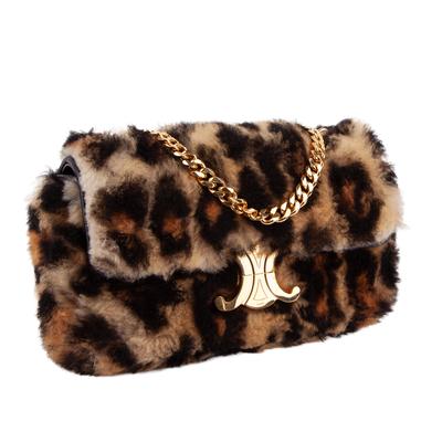 Celine Leopard Print Triomphe Claude Chain Bag