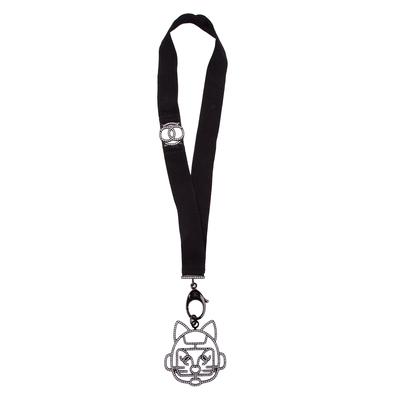 Chanel Black Crystal Emoji Robot Cat Lanyard