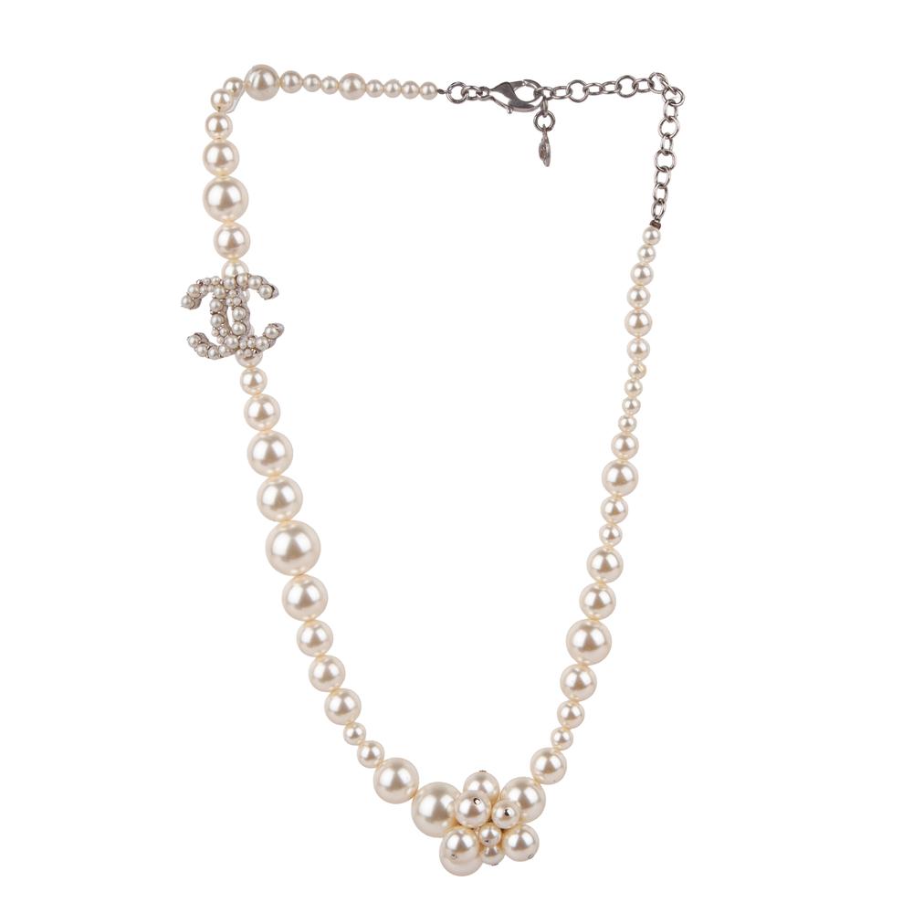 Chanel Cc Pendant Faux Pearl Necklace