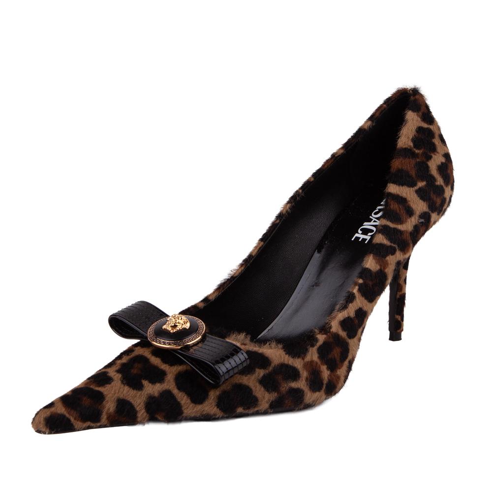 Versace Size 41 Leopard Print Pointed Toe Heels