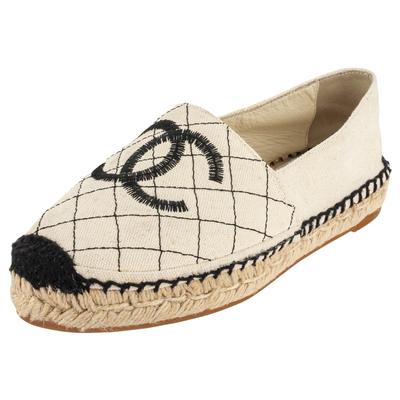 Chanel Size 35 White Canvas Espadrille Shoes