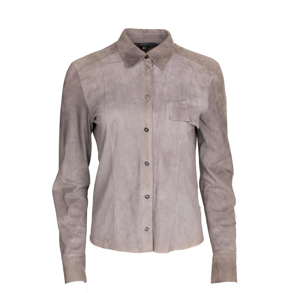 Gucci Size 40 Grey Suede Blouse