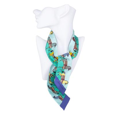 Hermes Teal Horse Twilly Scarf
