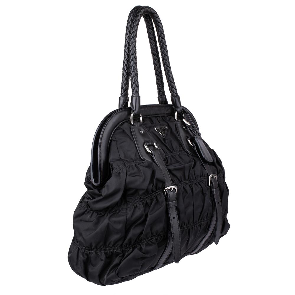 Prada Black Tessuto Leather Nylon Handbag